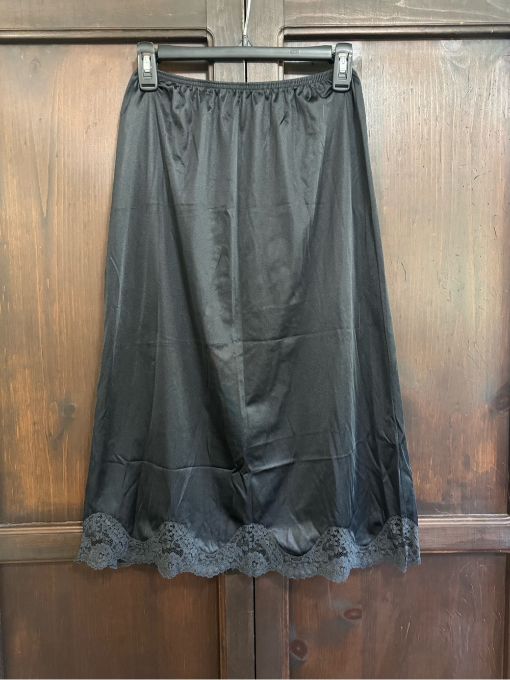 Vintage Black Slip Skirt Lace Trim size Medium